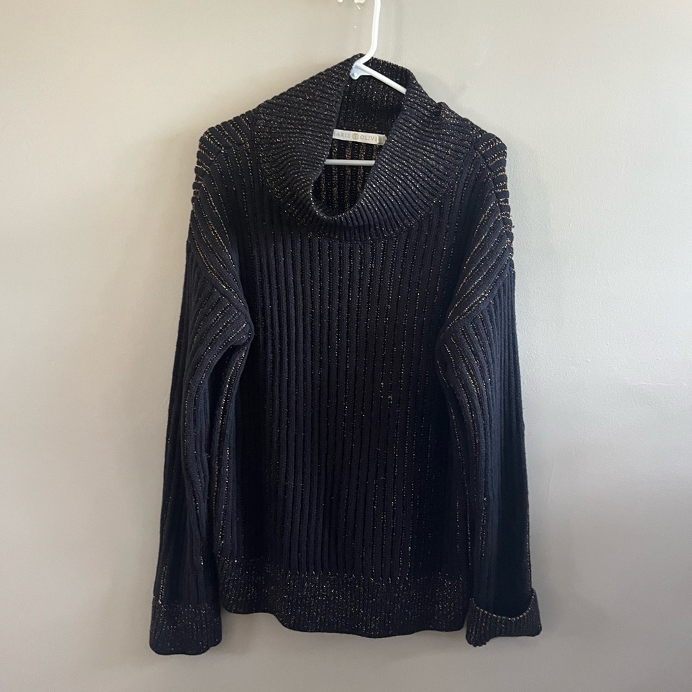 Marie Oliver Oversized Knit Sweater Black Metallic Gold Thread Size 1X